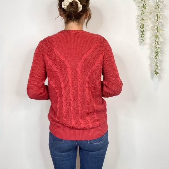 LAUREN RALPH LAUREN black label chunky cable knit sweater pink academia 2554 - Picture 4 of 13